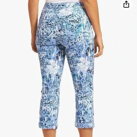 Nine West Jean Women Size 14 Chrystie Capris Soft Twill Touch Denim Blue Print - Picture 2 of 7